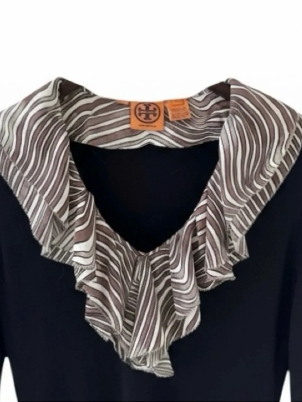 Tory Burch Black 3 in 1 V-Neck Wool Knit Sweater with Removable Collar & Cuffs